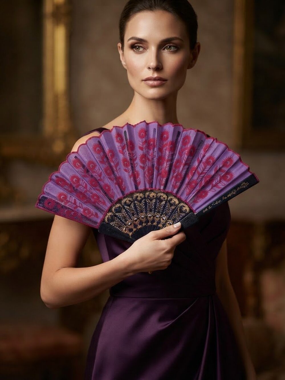 Elegant‎ Purple and Red Hand Fan